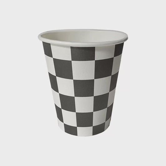 Black & White Checkered Cups - 9oz Party Cups (Pack of 8) for Birthday, Theme Parties & Events