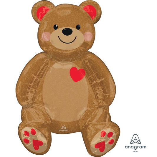 Multi-Ballon Sitting Teddy & Love Hearts