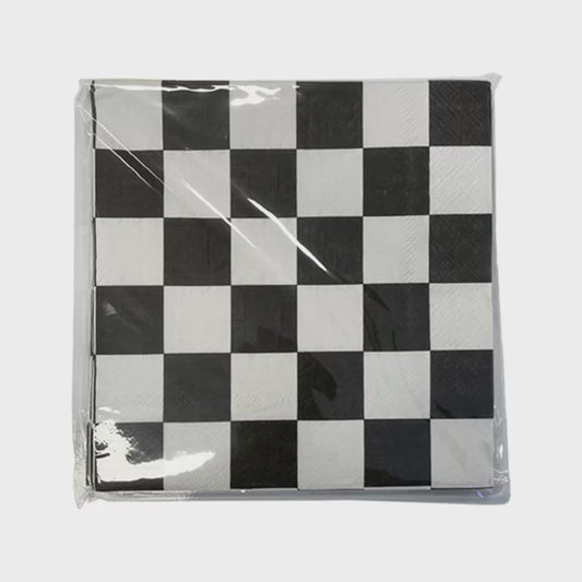 Black & White Checkered Napkins - 33x33cm Classic Diner Style Napkins (Pack of 12) for Parties & Events