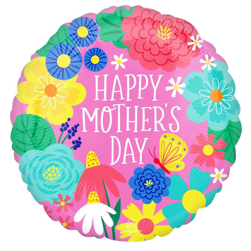 FOIL BALLOON 45CM HAPPY MOTHER'S DAY PRETTY FLOWERS IN PINK