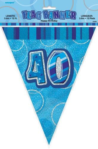 Glitz Blue Flag Banner 40th Birthday