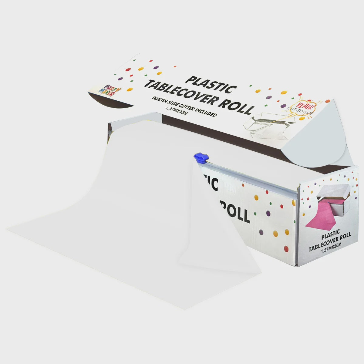 Cut-To-Size Plastic Tablecloth Roll – White (1.37m x 30m)