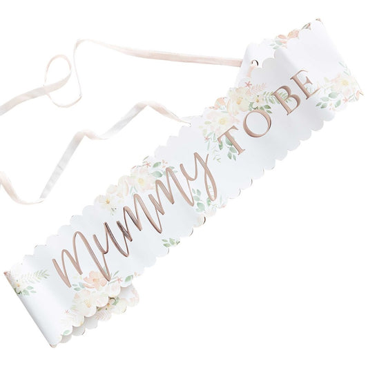 Baby in Bloom Sash – Mummy to Be Foiled – Elegant Maternity Sash for Baby Showers and Gender Reveals – 11cm (H) x 76cm (W)