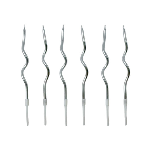 Metallic Silver Curved Birthday Candles 12cm Pack of 6