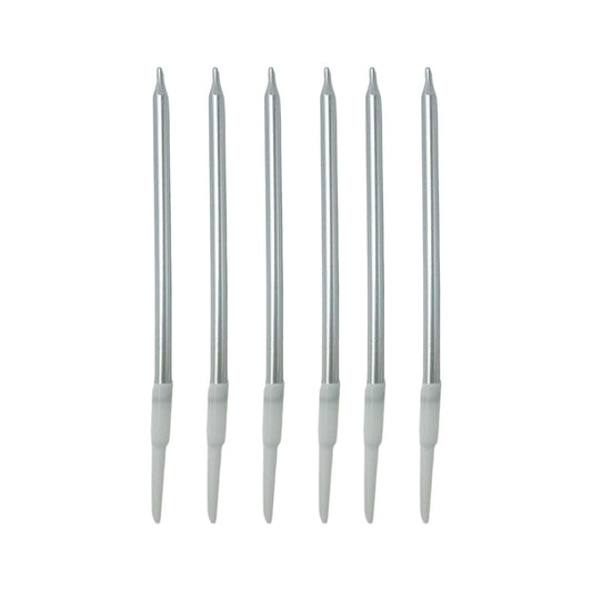 Silver Metallic Birthday Cake Candles 11cm – 6 Pack