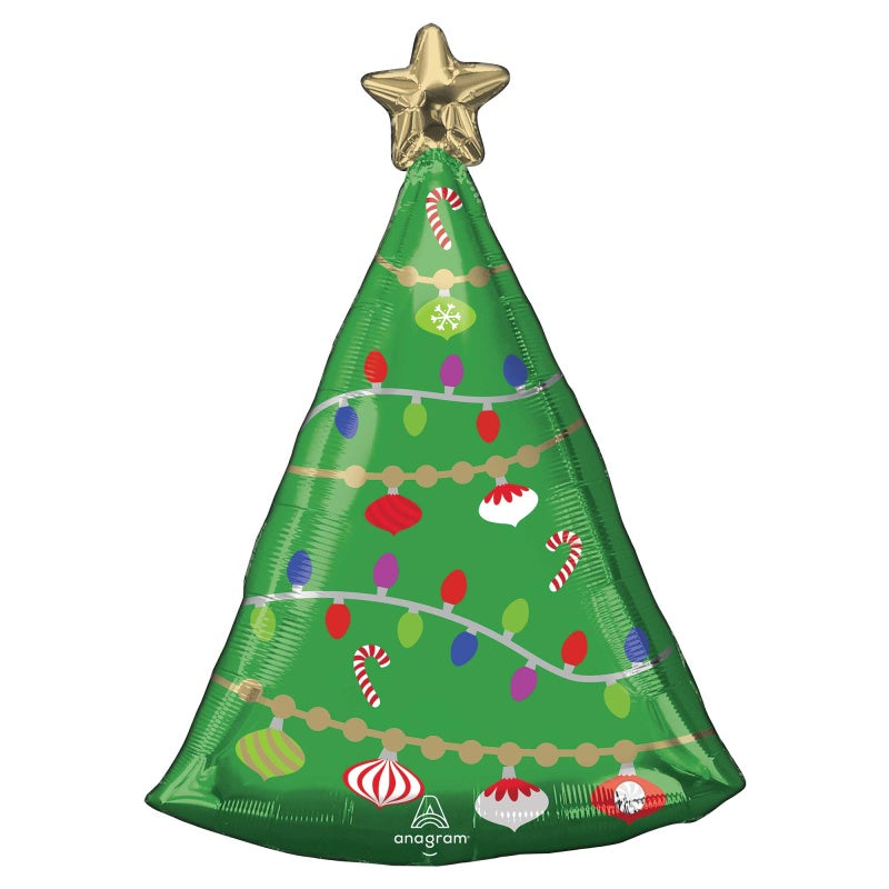 Standard Shape XL Festive Christmas Tree Foil Balloon – 43cm x 60cm (Self-Sealing)