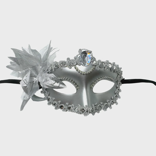 Carnival Mask – Silver Plastic Masquerade Party Mask (10.5 x 18cm) – Pack of 1