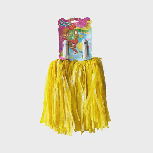 Yellow Foil Pom Poms - 25cm Sparkly Cheerleading Party Decor with Handles (Pack of 2)