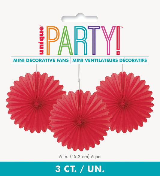 Ruby Red Decorative Paper Fans 15cm Pack of 3