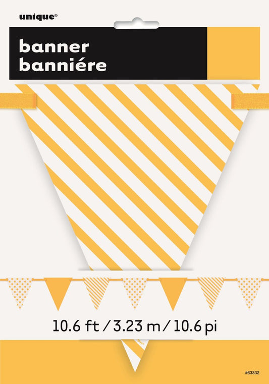 Dots & Stripes Paper Flag Banner 3.65m (12ft) – Sunflower Yellow Party Garland Decoration