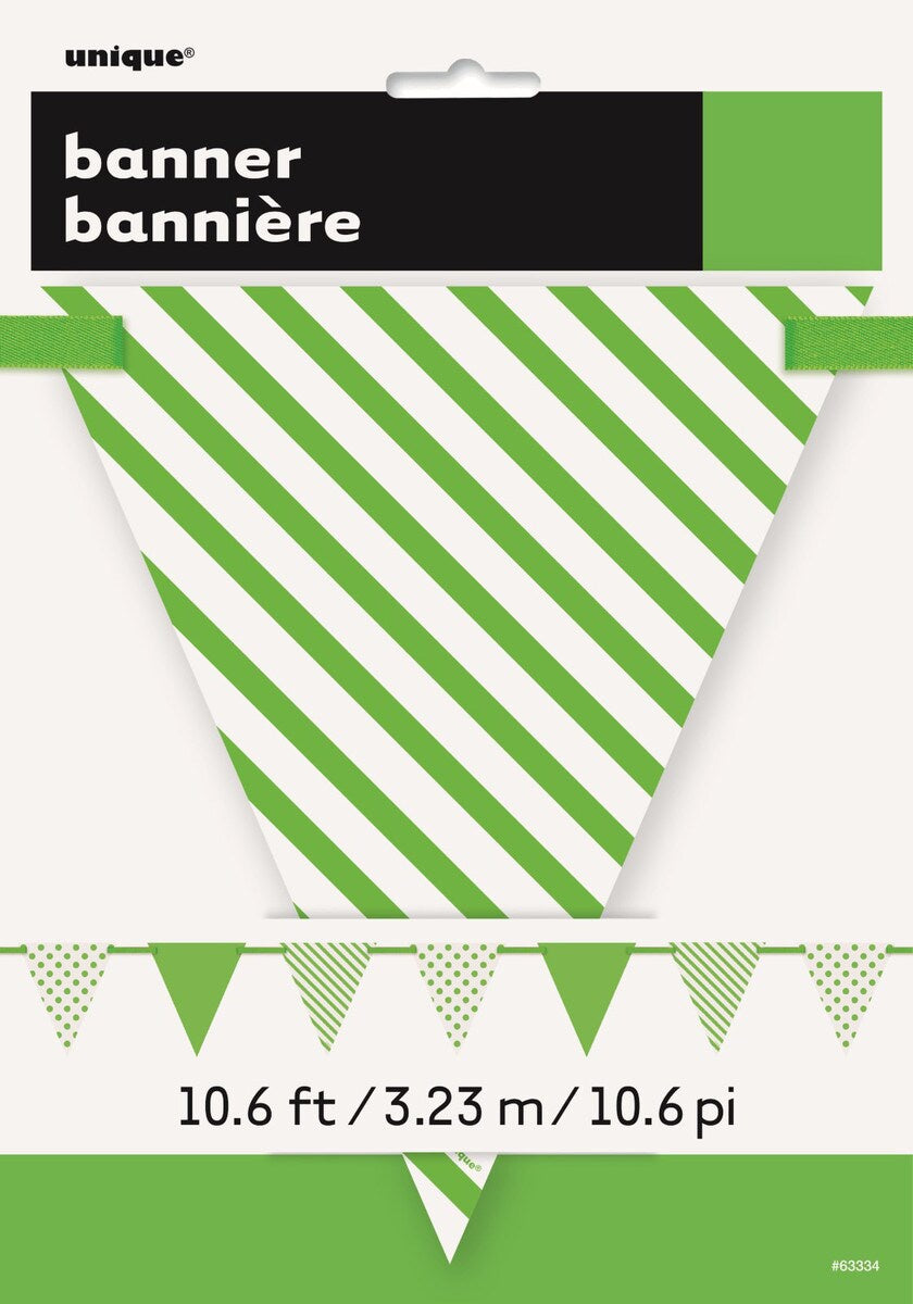 Dots & Stripes Paper Flag Banner 3.65m (12ft) – Lime Green Party Garland Decoration