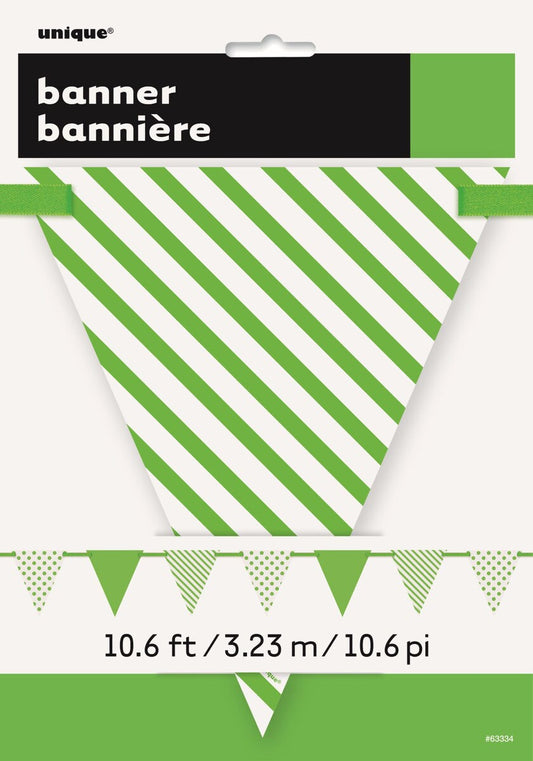 Dots & Stripes Paper Flag Banner 3.65m (12ft) – Lime Green Party Garland Decoration