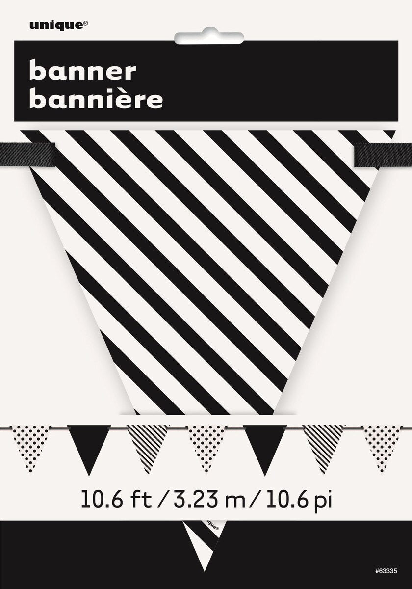 Dots & Stripes Paper Flag Banner 3.65m (12ft) – Midnight Black Party Garland Decoration