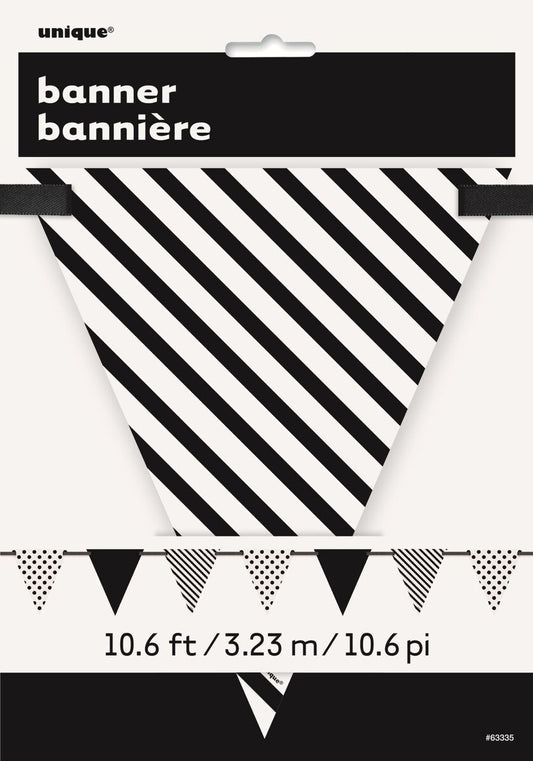 Dots & Stripes Paper Flag Banner 3.65m (12ft) – Midnight Black Party Garland Decoration