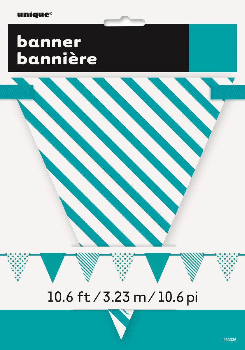 Dots & Stripes Paper Flag Banner 3.65m (12ft) – Caribbean Teal Party Garland Decoration