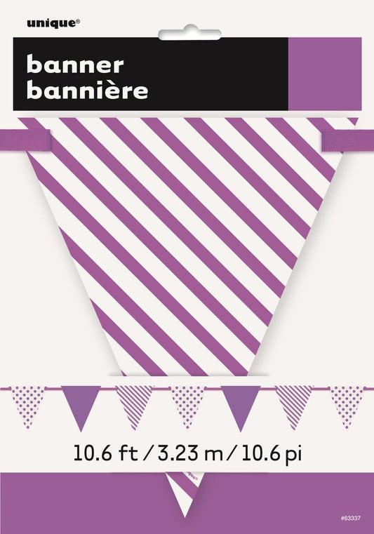 Dots & Stripes Paper Flag Banner 3.65m (12ft) – Pretty Purple Party Garland Decoration