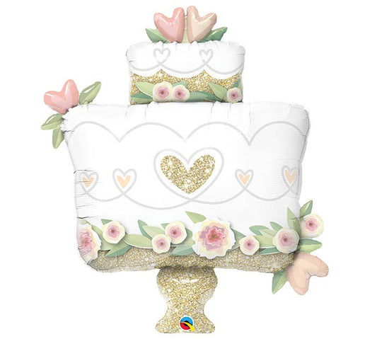 Large Foil Supershape Balloon 41" Glitter Gold Wedding Cake