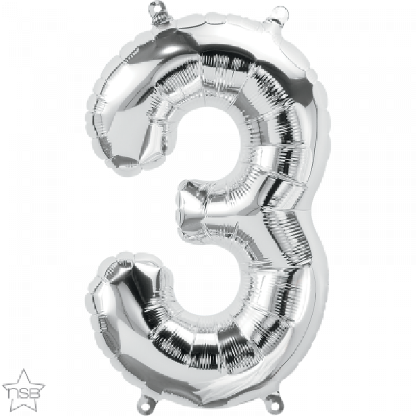 Foil Number Balloon 16"(40cm) Air Filled Only Silver 3
