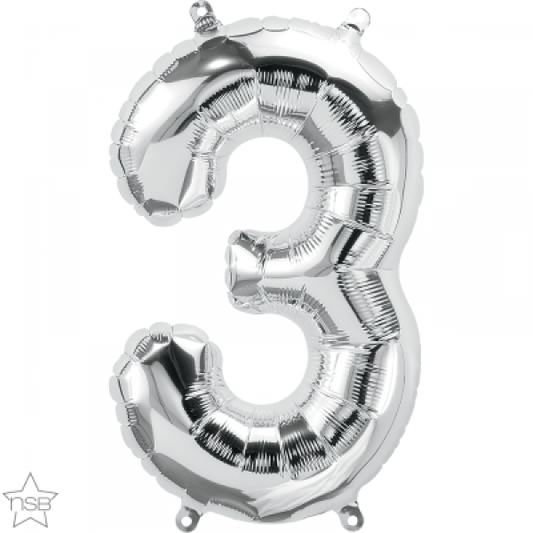 Foil Number Balloon 16"(40cm) Air Filled Only Silver 3