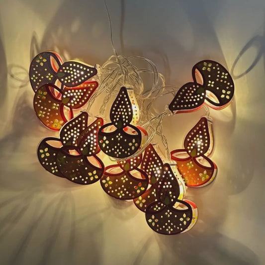 Diwali LED Light String – 1.65M with 10 Diya Lights, Warm Decorative Festive Lighting