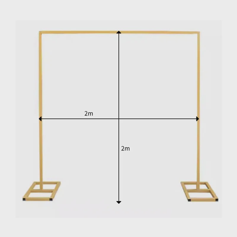 Square Gold Backdrop Arch Frame - 2m Metal Stand for Wedding, Party & Photo Booth Decor