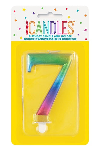 METALLIC RAINBOW BIRTHDAY CANDLE - NUMBER 7