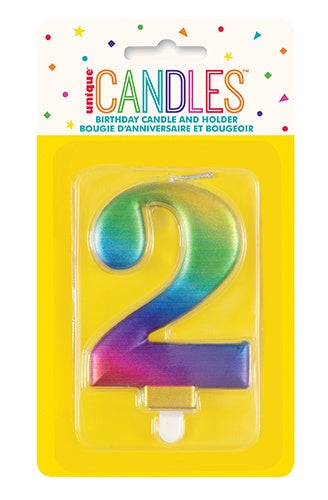 Metallic Rainbow Birthday Candle - Number 2