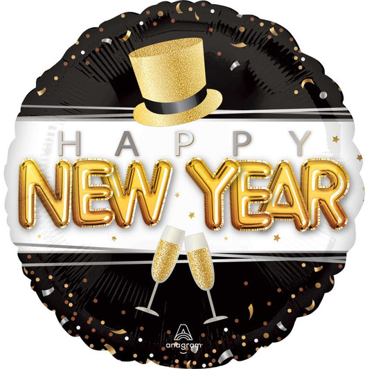 Foil Balloon 45cm(18") Happy New Year Pop Clink Cheers