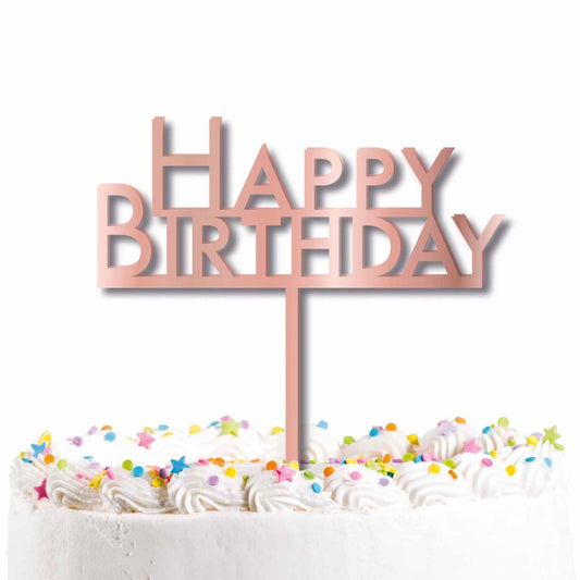 CAKE TOPPER PICK HAPPY BIRTHDAY ROSE GOLD ACRYLIC