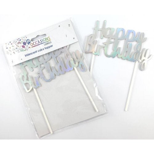 Happy Birthday Cake Topper Metallic Iridescent
