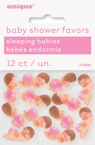 Mini Plastic Babies With Pink Diaper Pack Of 12