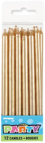 12cm Tall Gold Candles Pack Of 12