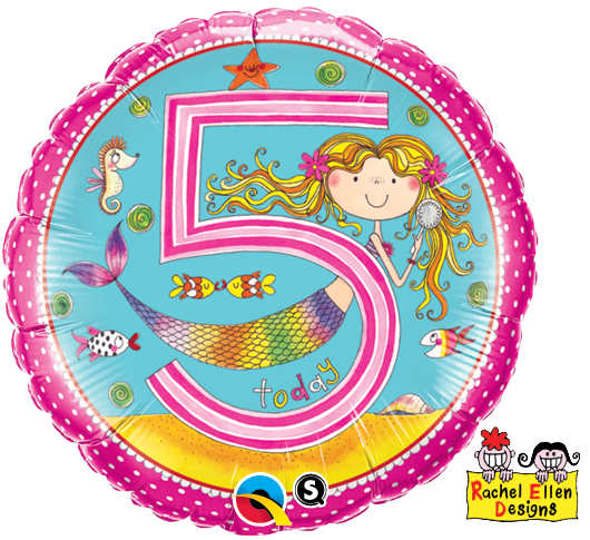 Rachel Ellen Age 5 Mermaid Polka Dots Pink Foil Balloon 18"