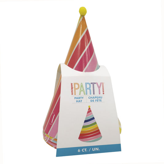 Rainbow Party Hats Pack of 6