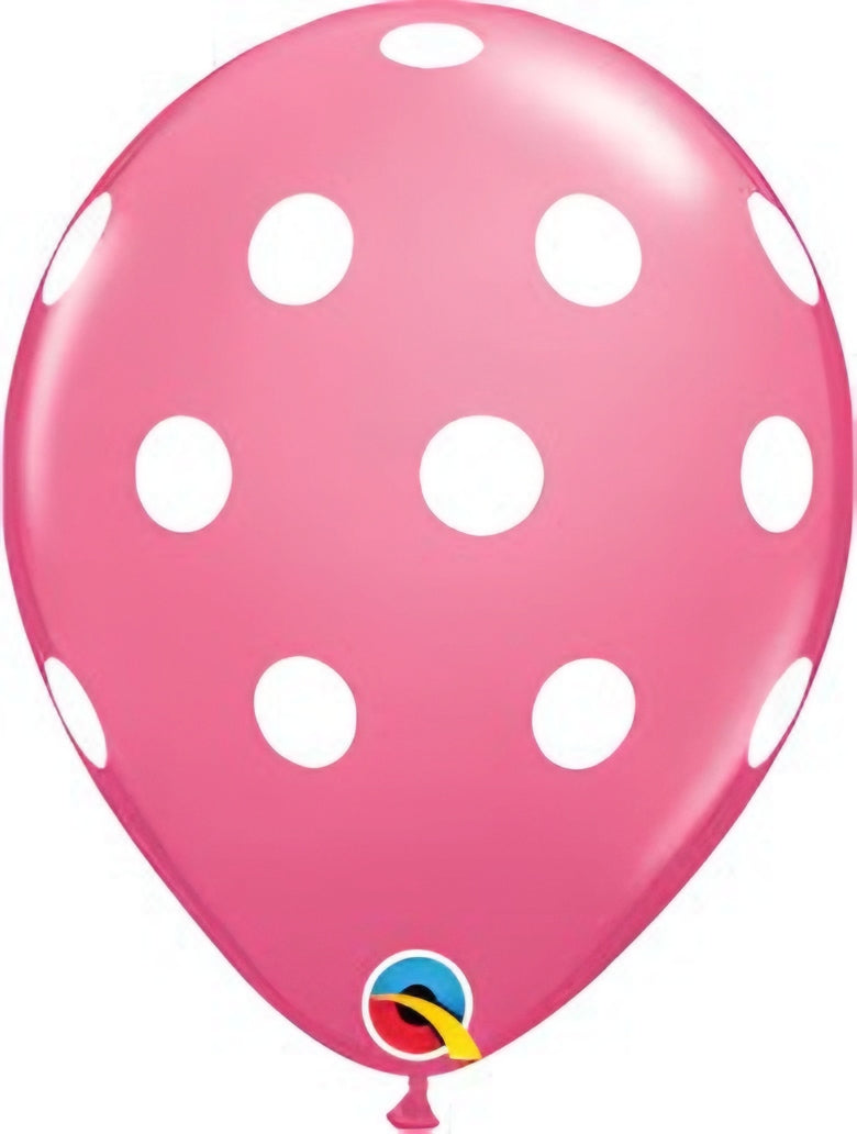11" Print Big Polka Dots Rose Pink Latex Balloons Pack Of 50