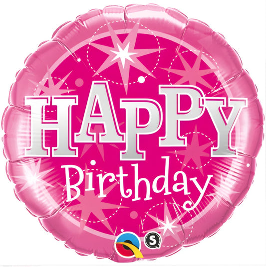 18" Round Foil Print Birthday Pink Sparkle
