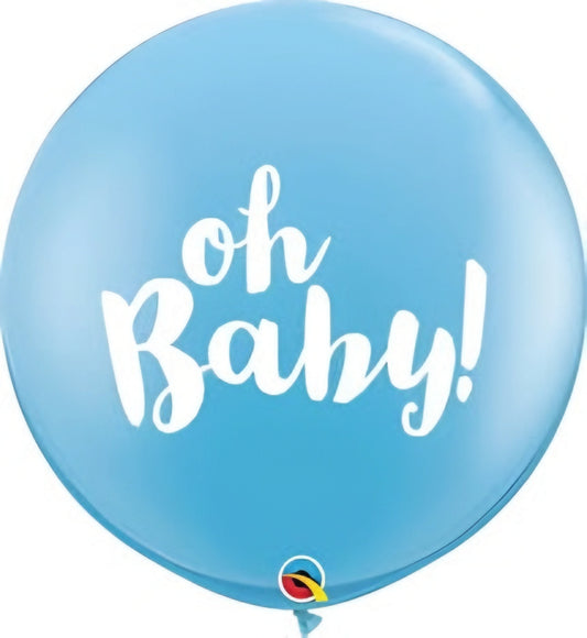 3ft Pale Blue Oh Baby Printed Giant Latex Balloons Pack of 2 Baby Shower