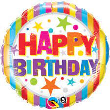 Bday Stripes And Stars Foil Balloon 18''