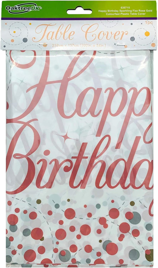 SPARKFIZZ ROSE GOLD TABLECOVER HAPPY BDAY