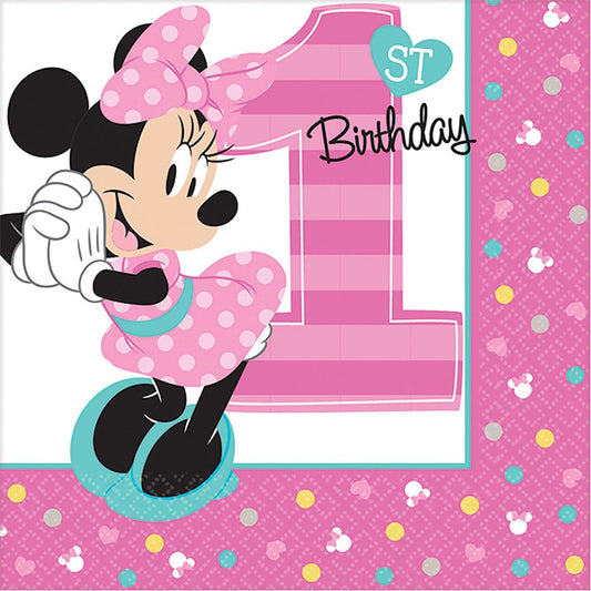 Amscan 1st Birthday Minnie Mouse Beverage Napkins 16 Pack Fun to be One