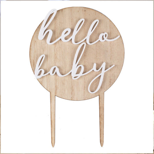 HELLO BABY WOOD & ACRYLIC BABY SHOWER CAKE TOPPER