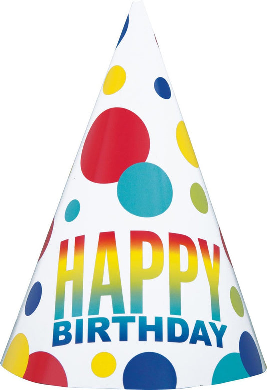 Rainbow Spots Birthday Hats Pack Of 8