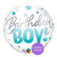 Bday Boy Blue Dots Foil Balloon 18"