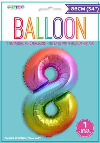 LARGE FOIL NUMBER BALLOON 34"(86CM) RAINBOW 8