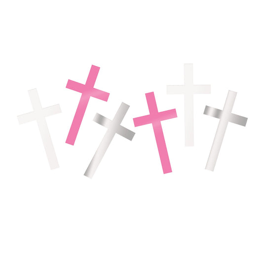 FANCY PINK CROSS FOIL CONFETTI 14G