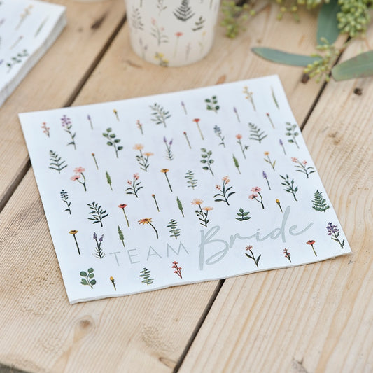 Team Bride Napkins - Floral Wedding Bridal Shower Party Paper Napkins (17 Pack)