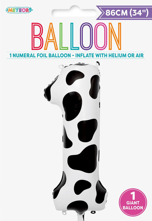 Cow Print "1" Numeral Foil Balloon 86cm (34")