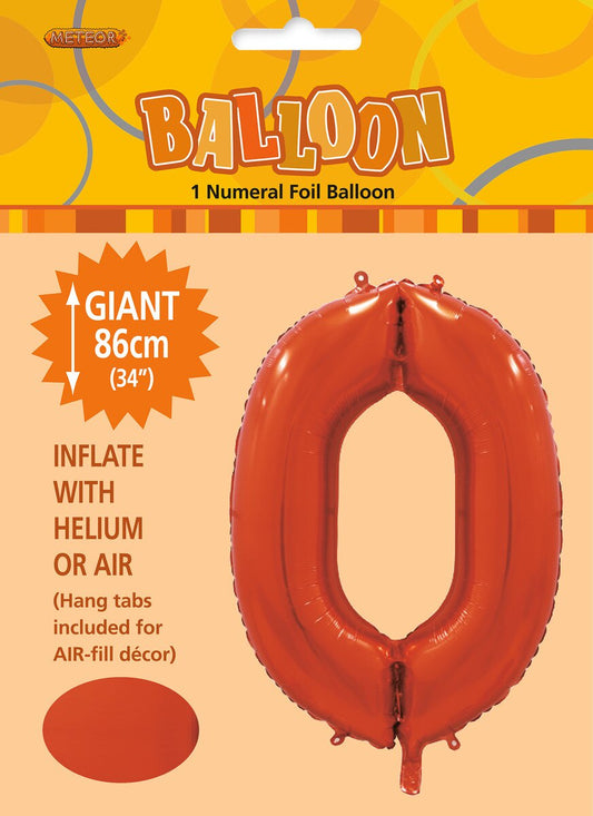 Orange "0" Numeral Foil Balloon 86cm (34")