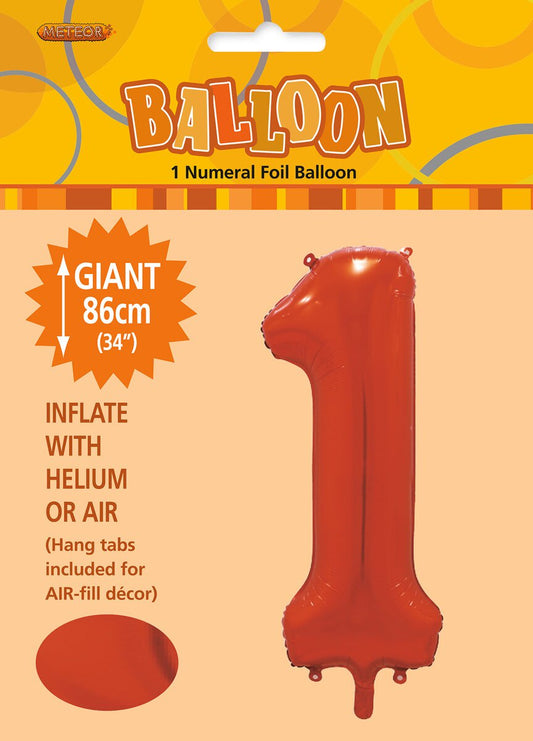 Orange "1" Numeral Foil Balloon 86cm (34")