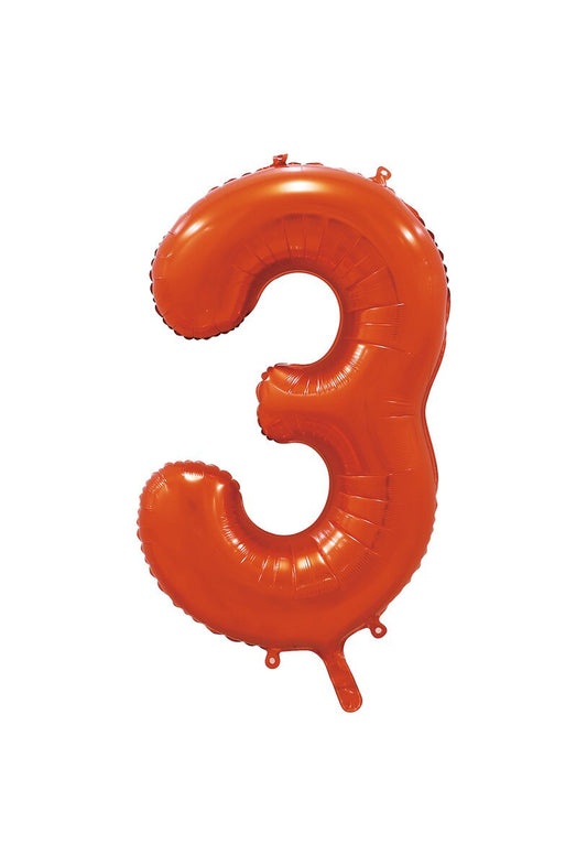Orange "3" Numeral Foil Balloon 86cm (34")